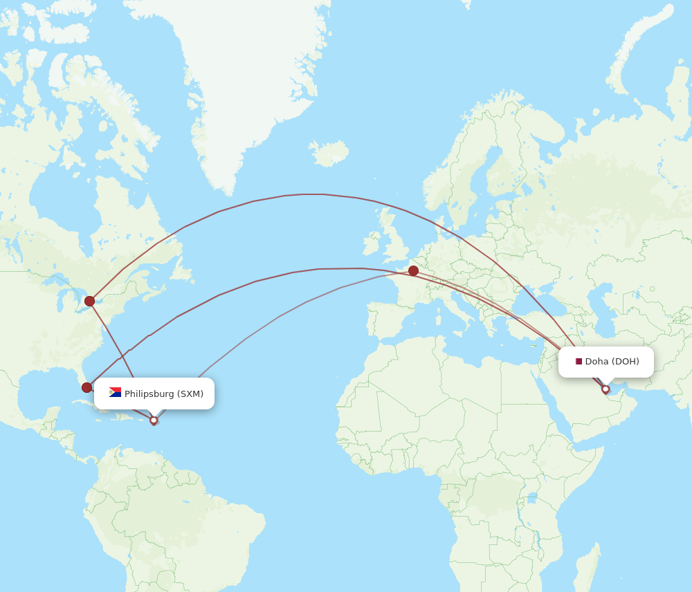 DOH to SXM flights and routes map