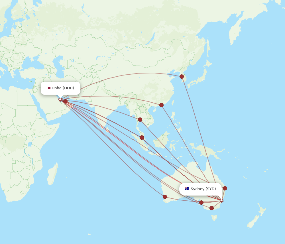 DOH-SYD flight routes