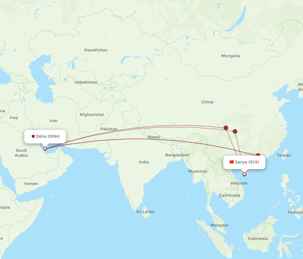 DOH-SYX flight routes