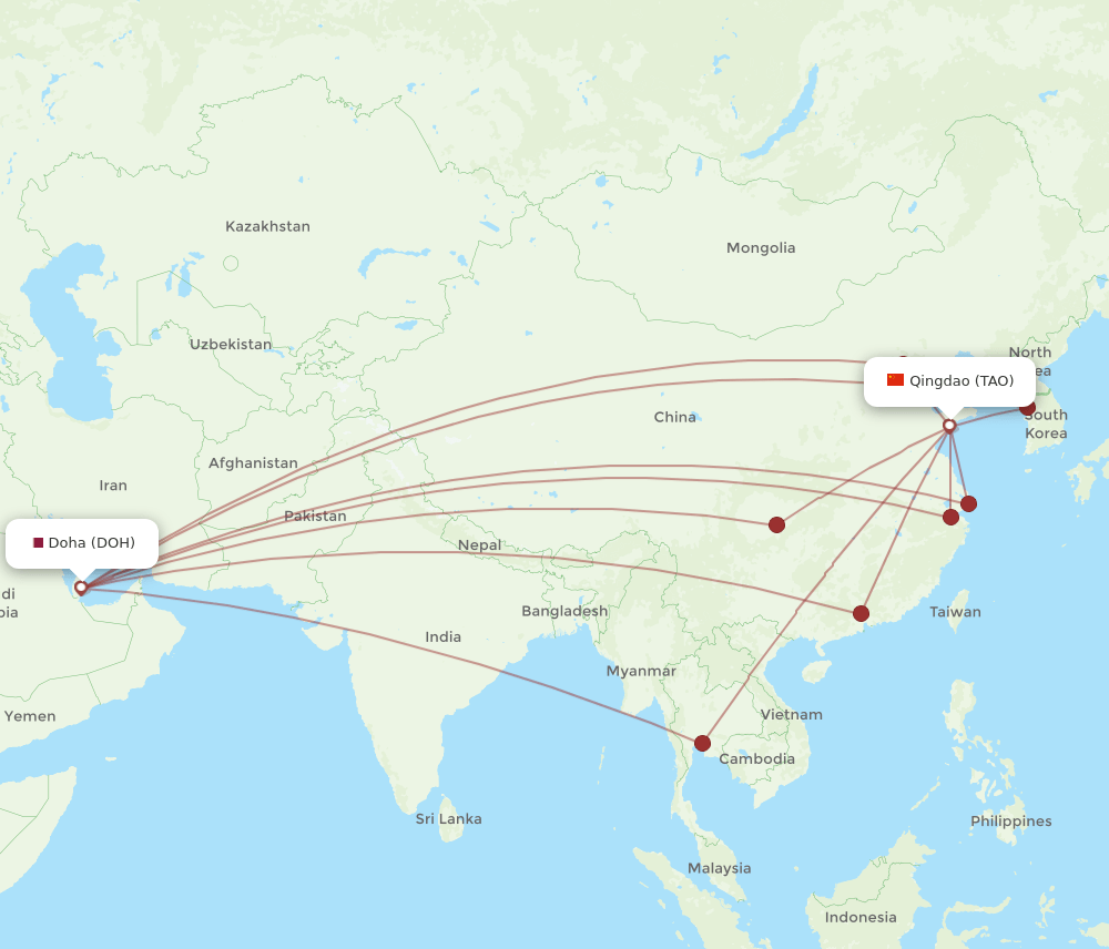 DOH to TAO flights and routes map