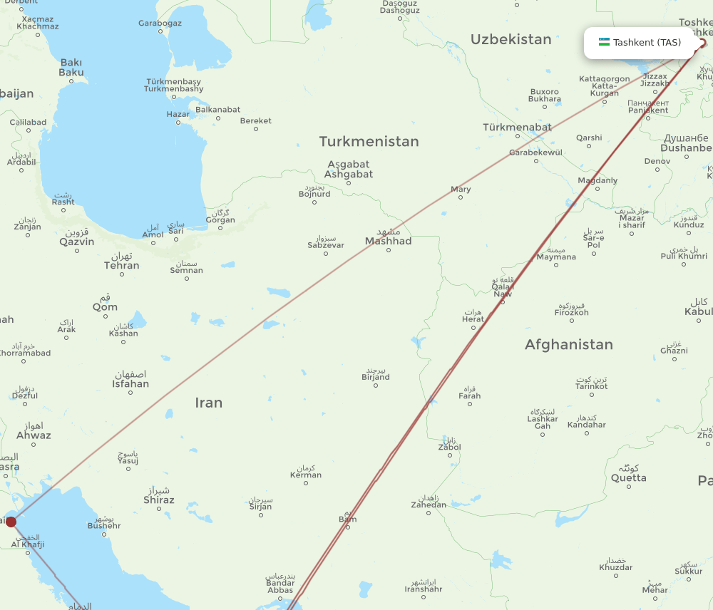 DOH to TAS flights and routes map