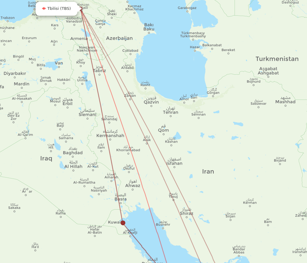 DOH to TBS flights and routes map