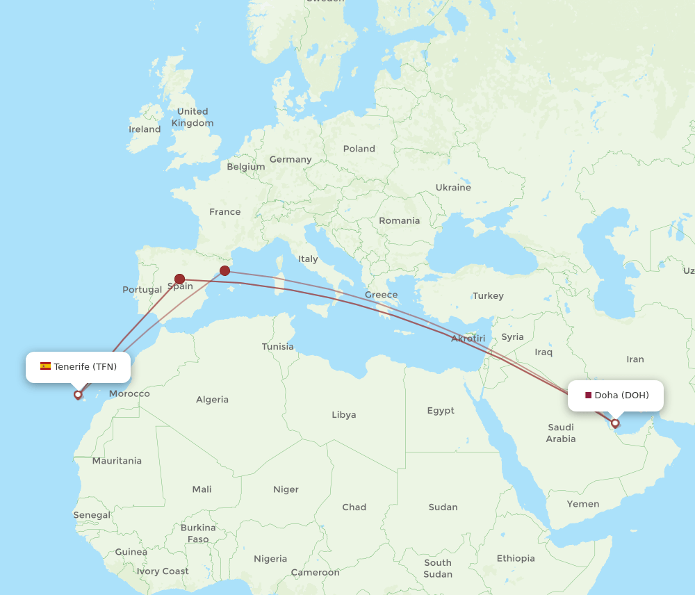 DOH-TFN flight routes