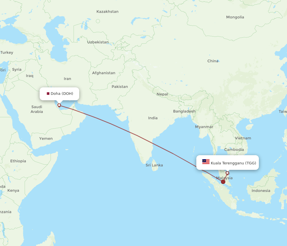 DOH-TGG flight routes