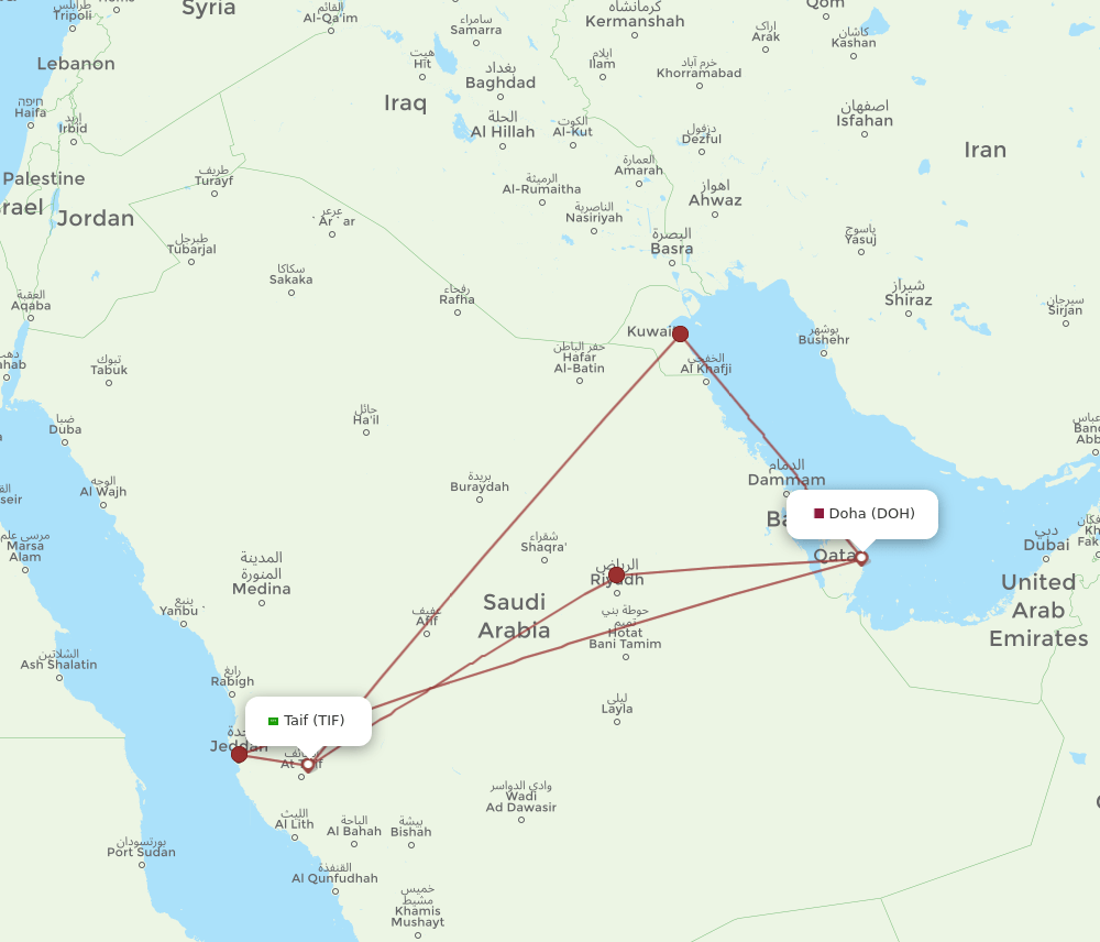 DOH to TIF flights and routes map