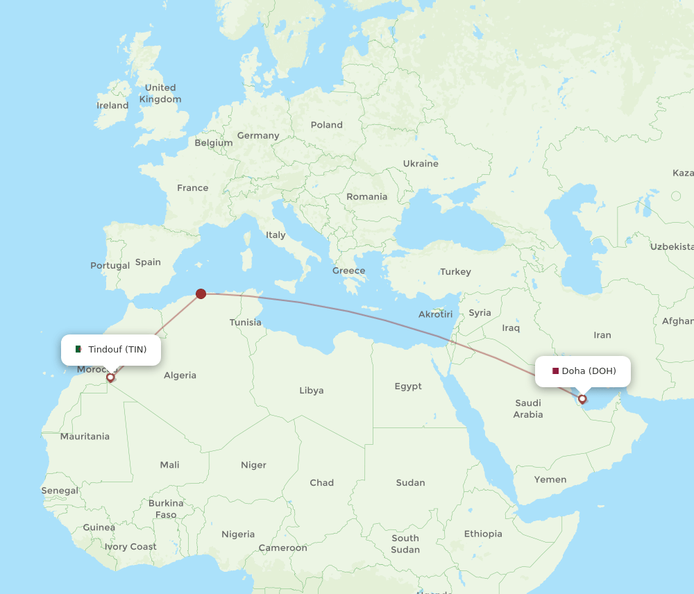 DOH-TIN flight routes