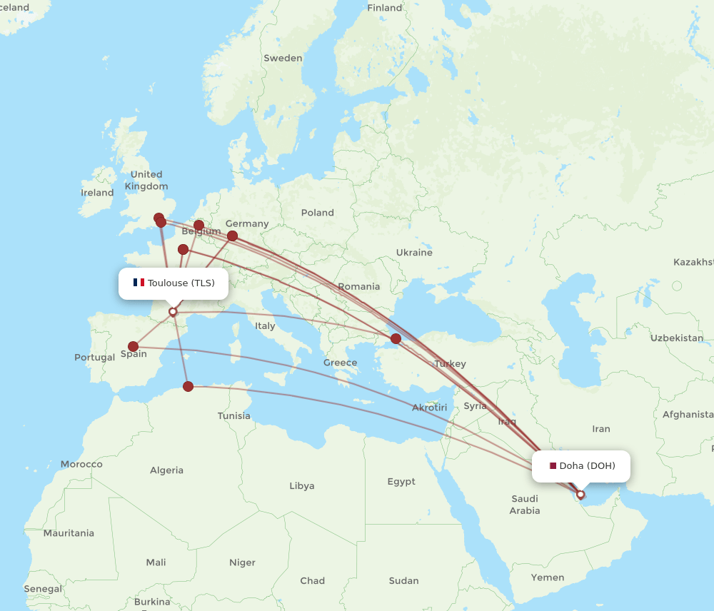 DOH to TLS flights and routes map