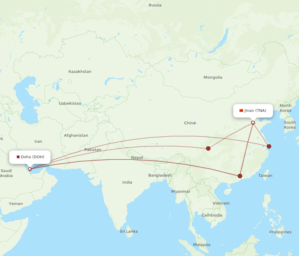 DOH to TNA flights and routes map