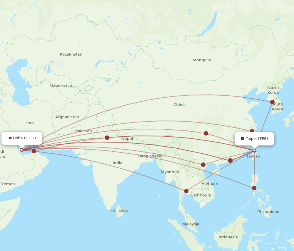 DOH-TPE flight routes