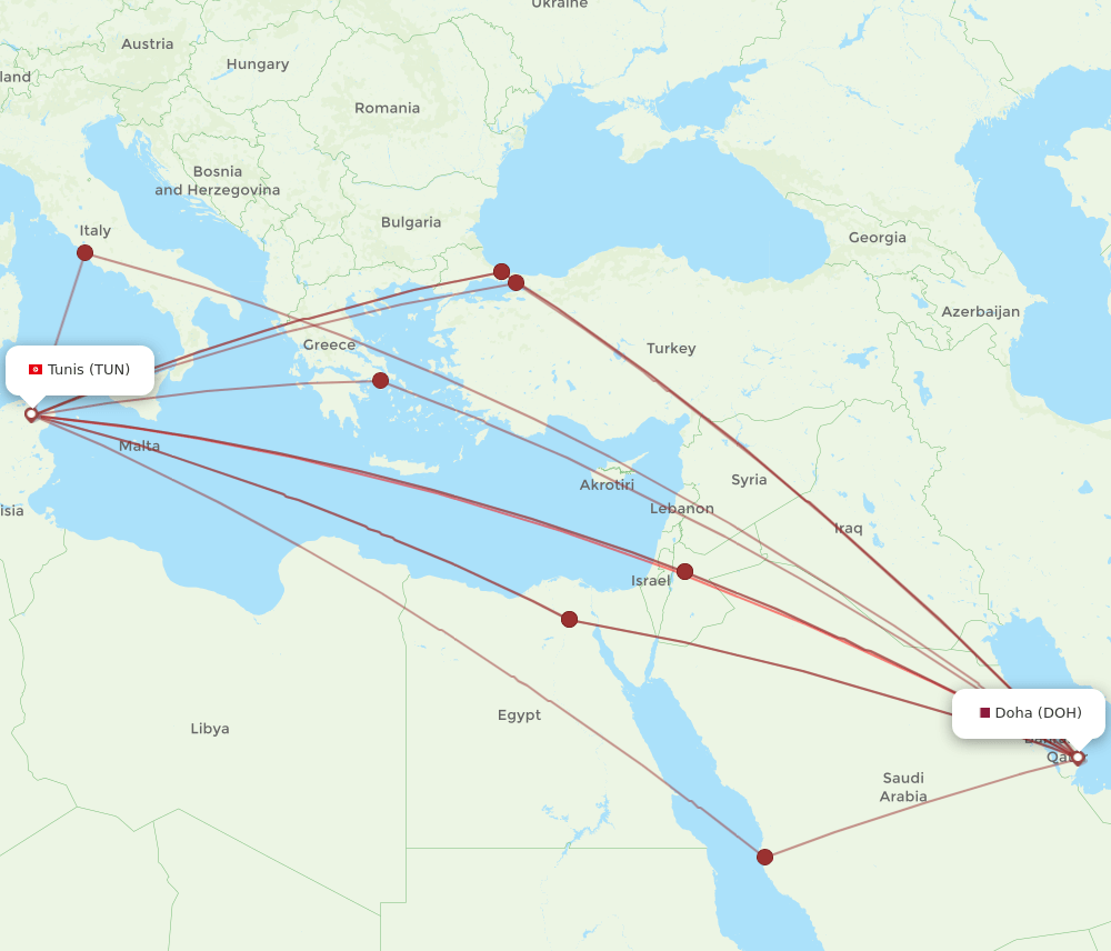 DOH-TUN flight routes