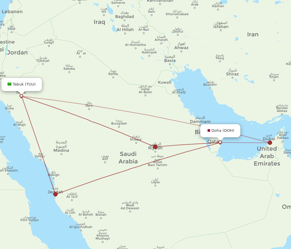 DOH to TUU flights and routes map