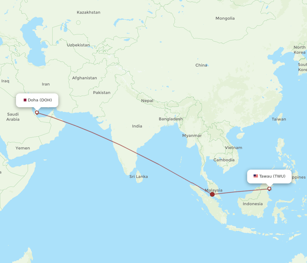 DOH-TWU flight routes