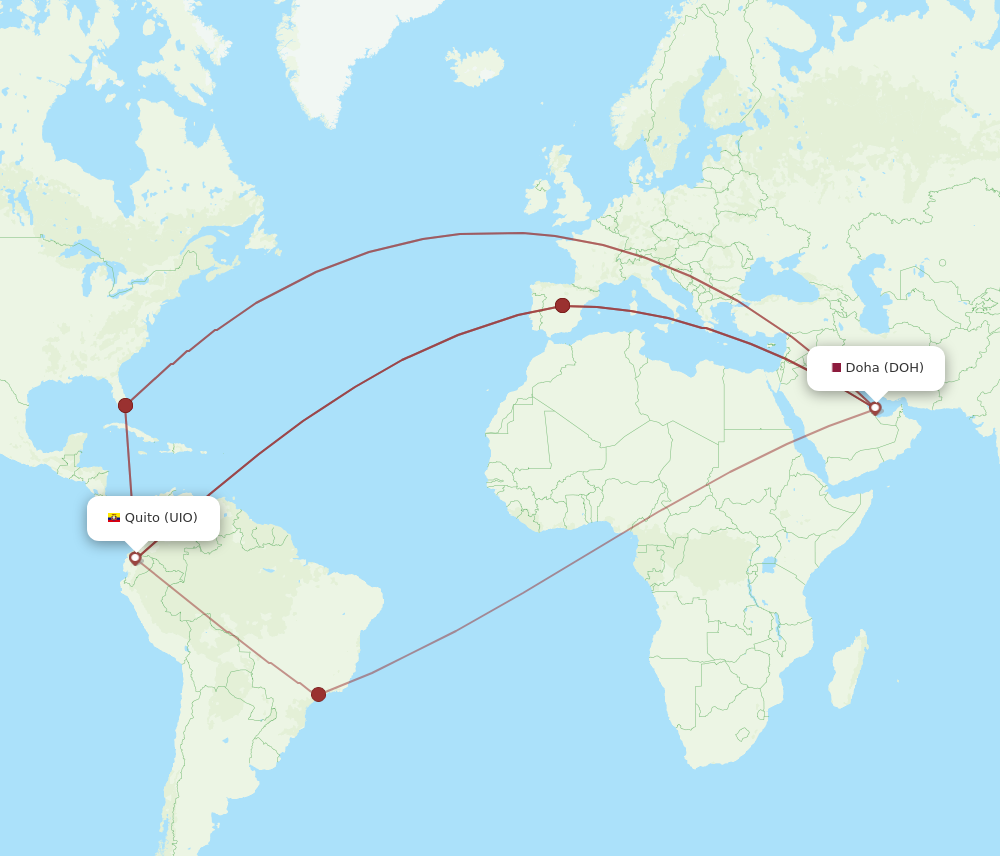 DOH to UIO flights and routes map