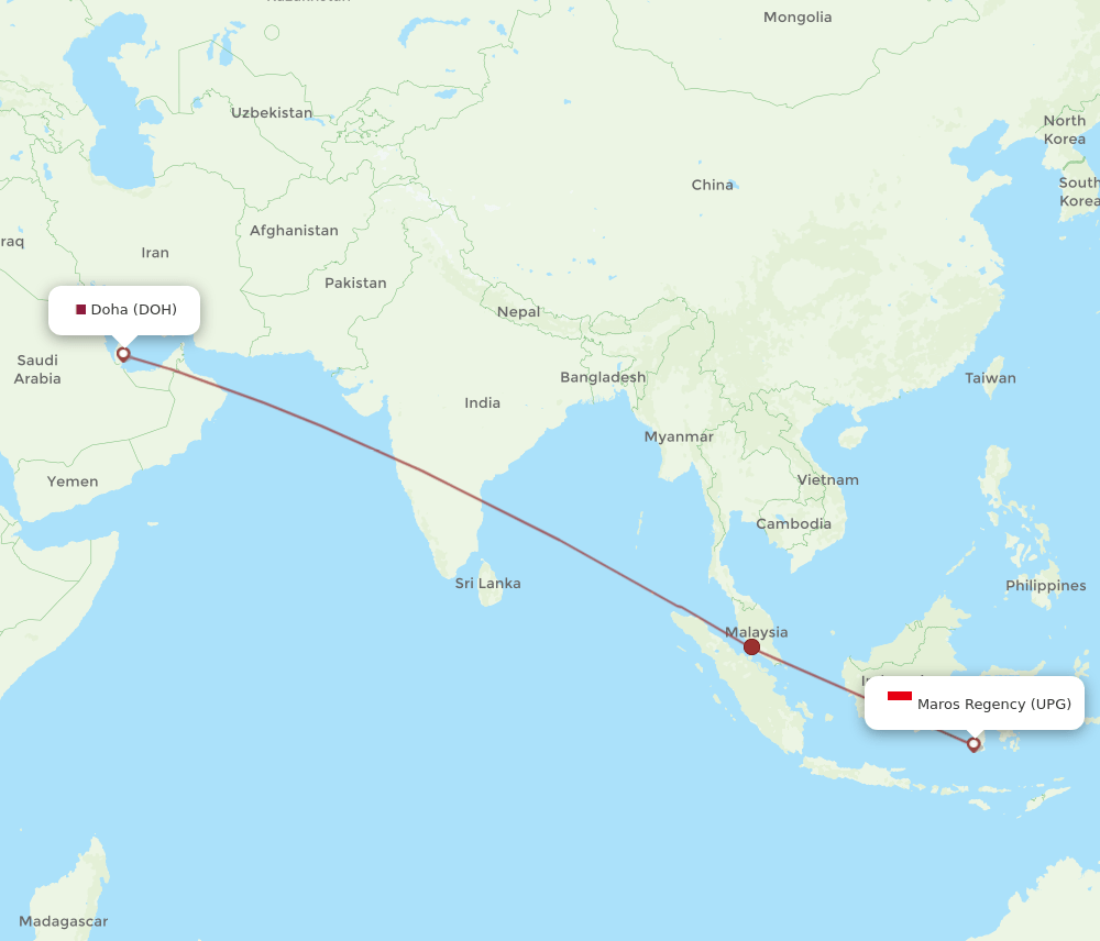 DOH to UPG flights and routes map