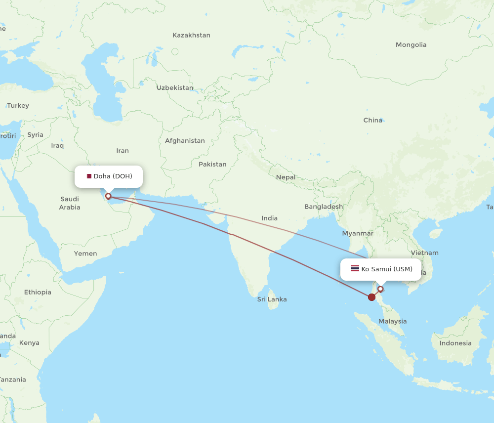 DOH to USM flights and routes map