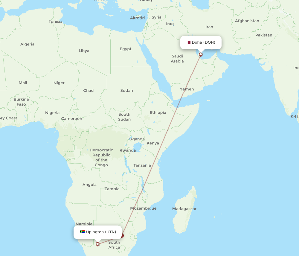 DOH to UTN flights and routes map