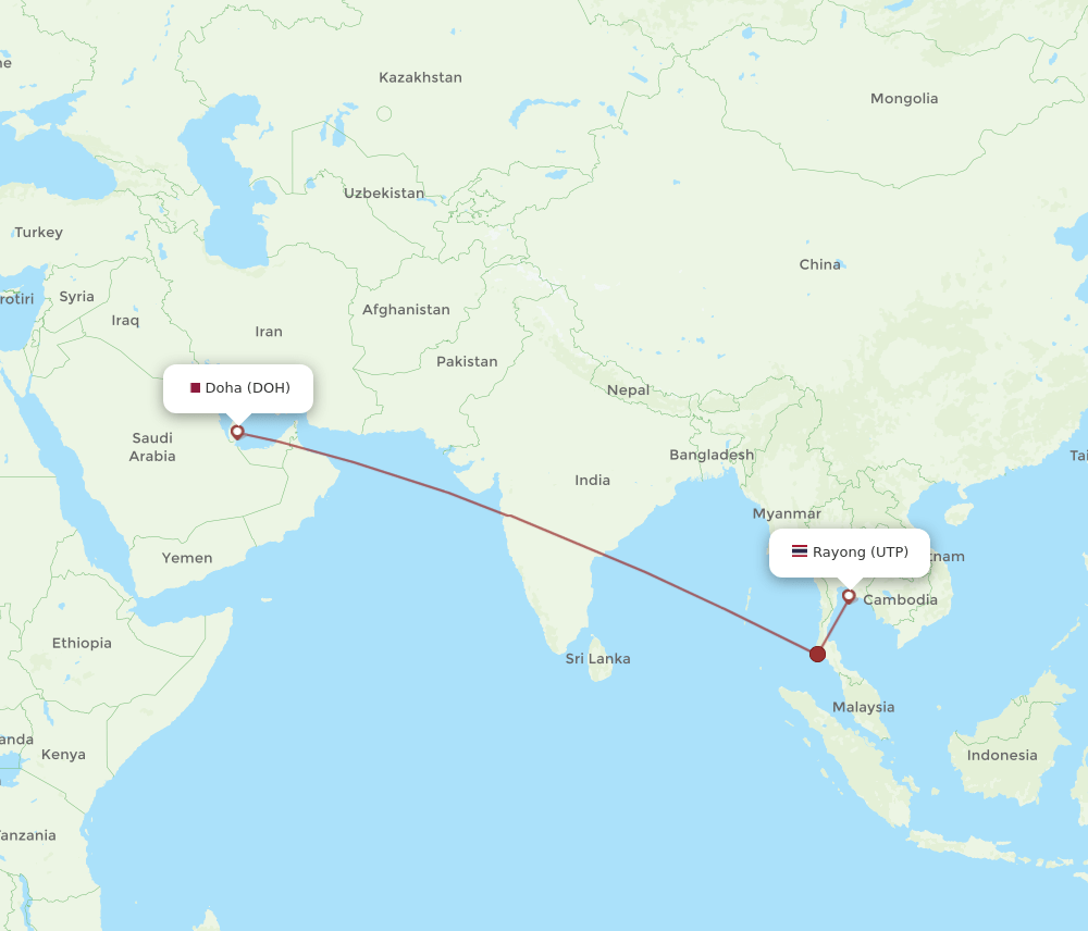 DOH to UTP flights and routes map