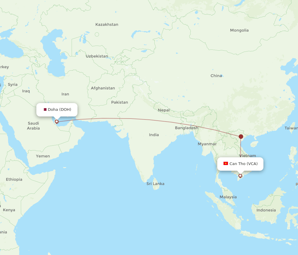 DOH to VCA flights and routes map