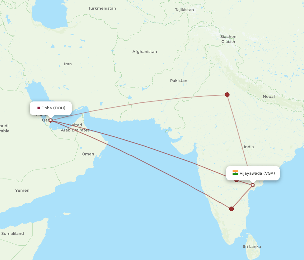 DOH to VGA flights and routes map