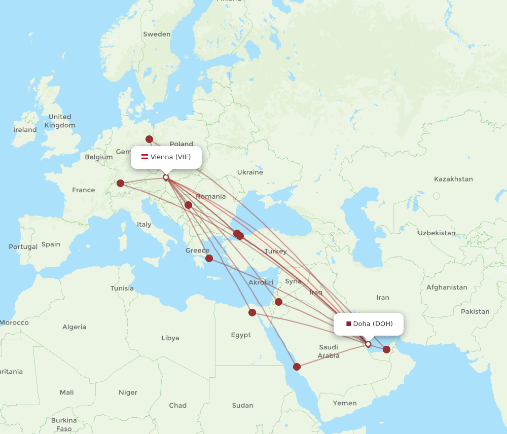 DOH-VIE flight routes