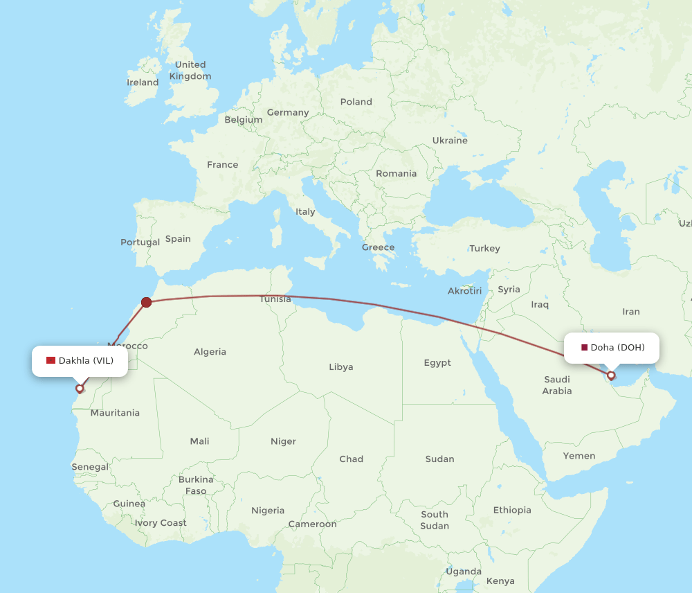 DOH-VIL flight routes