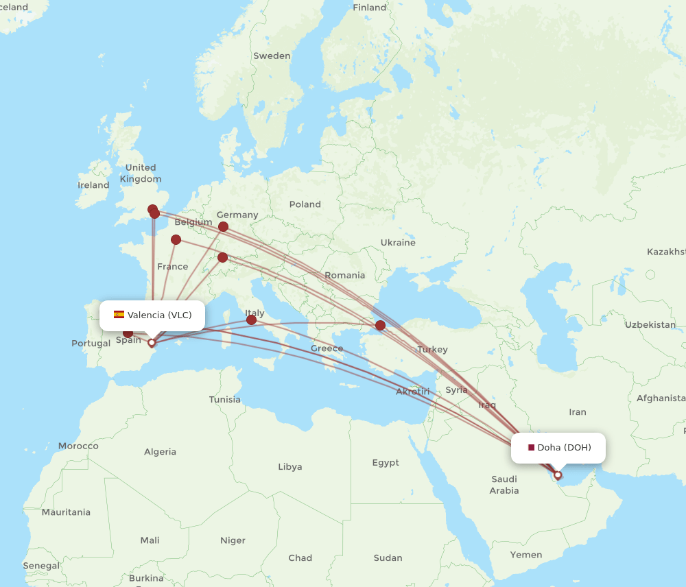 DOH-VLC flight routes