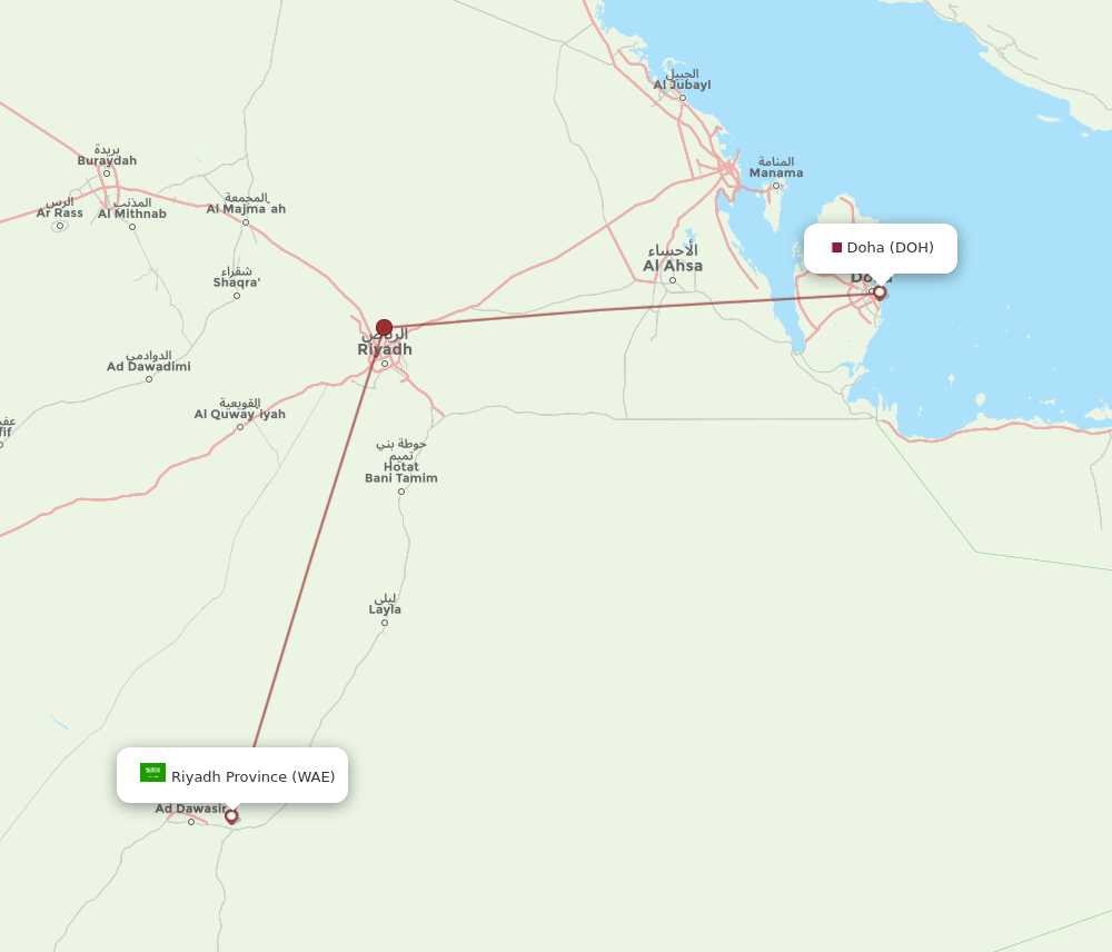 DOH-WAE flight routes