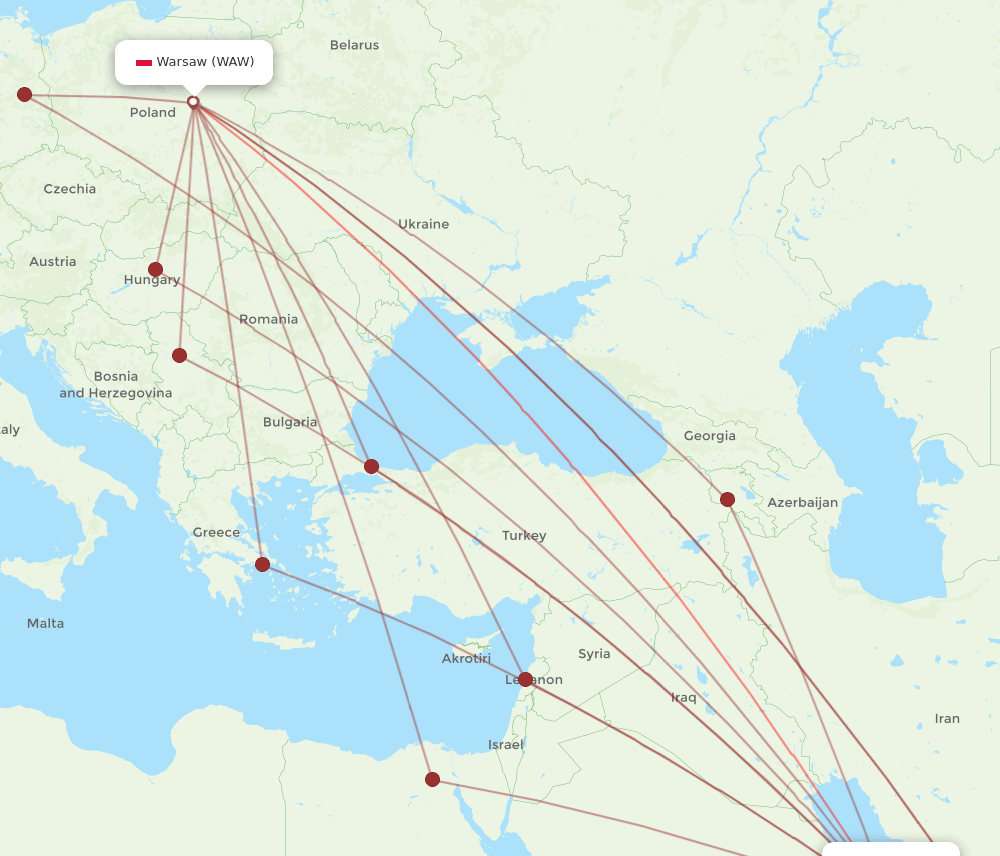 DOH to WAW flights and routes map