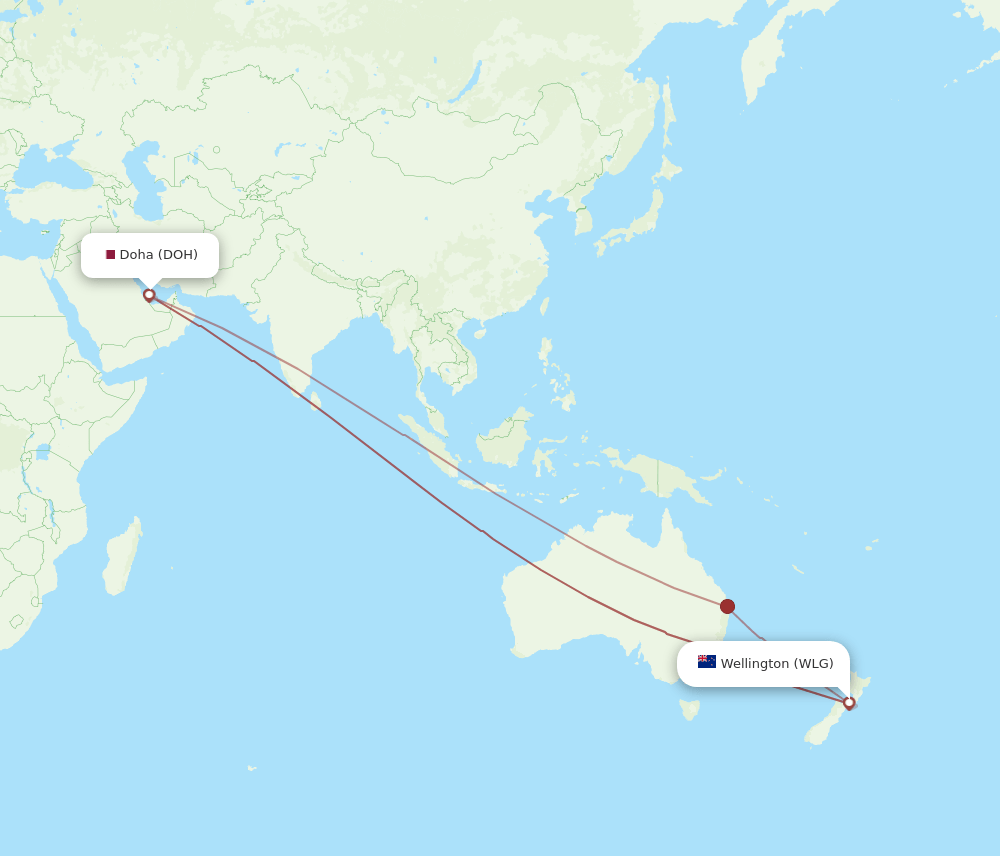 DOH-WLG flight routes