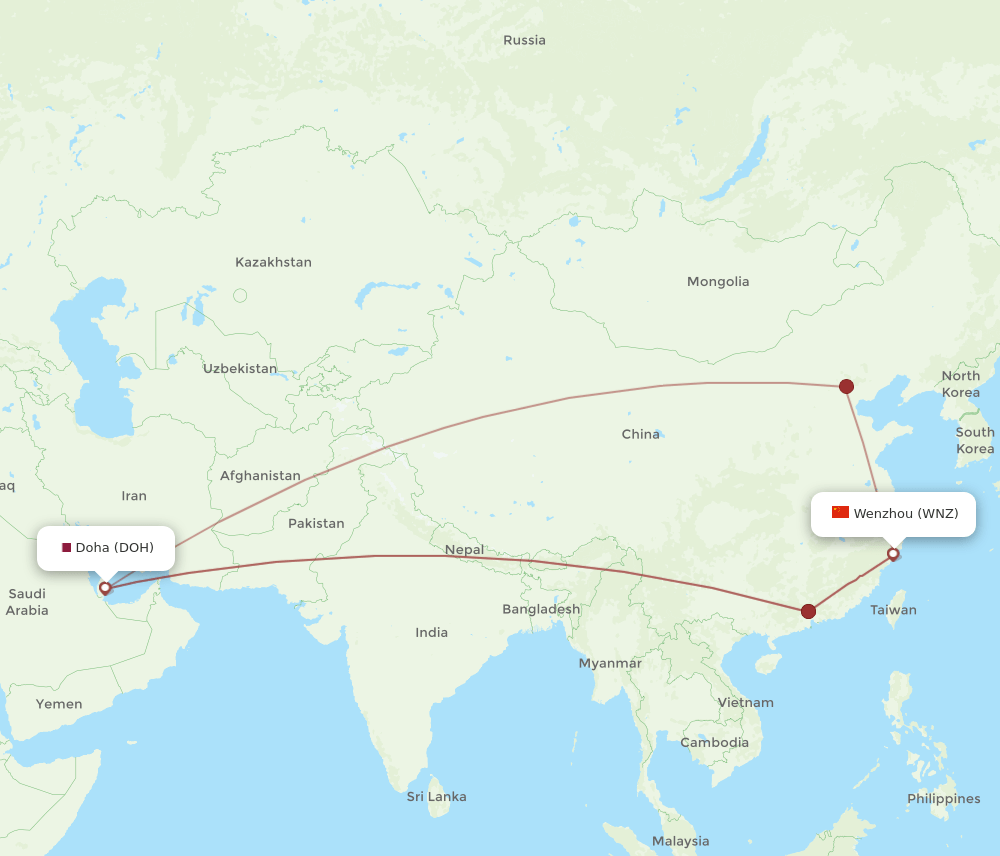 DOH-WNZ flight routes