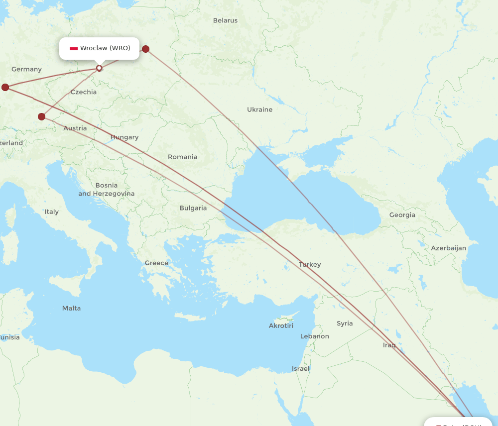 DOH to WRO flights and routes map