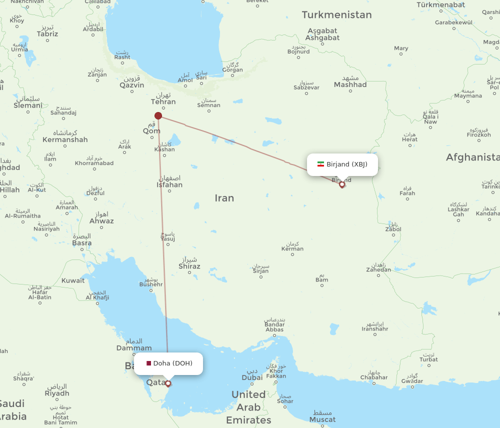 XBJ to DOH flights and routes map