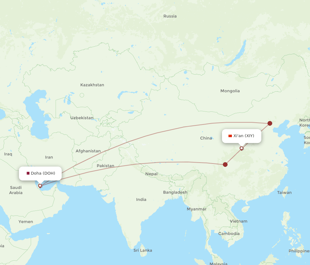 DOH-XIY flight routes