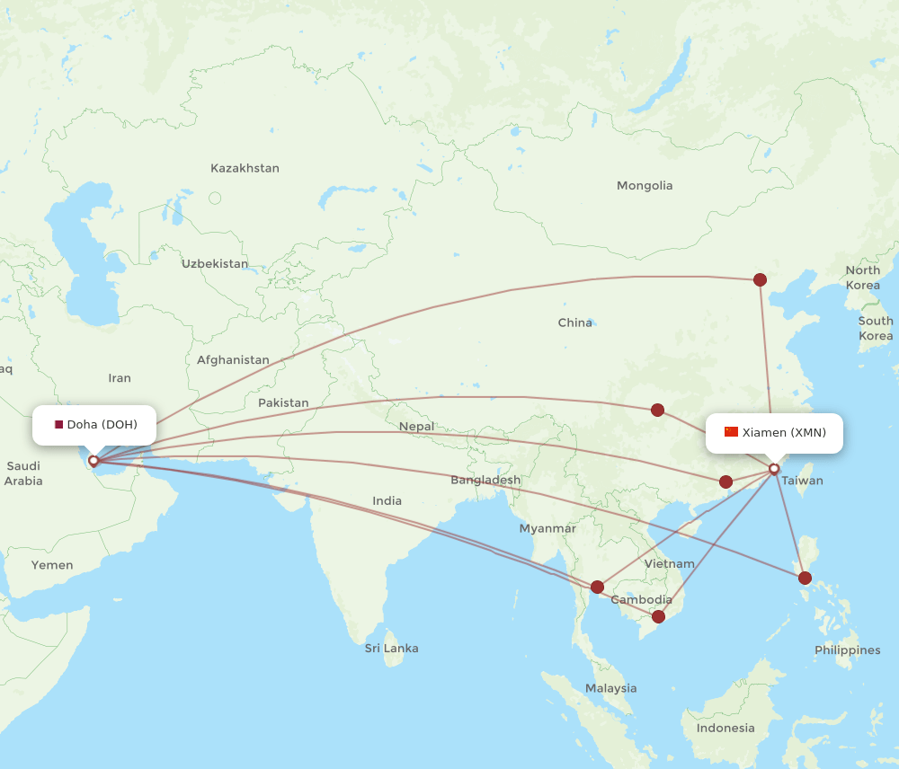 DOH-XMN flight routes