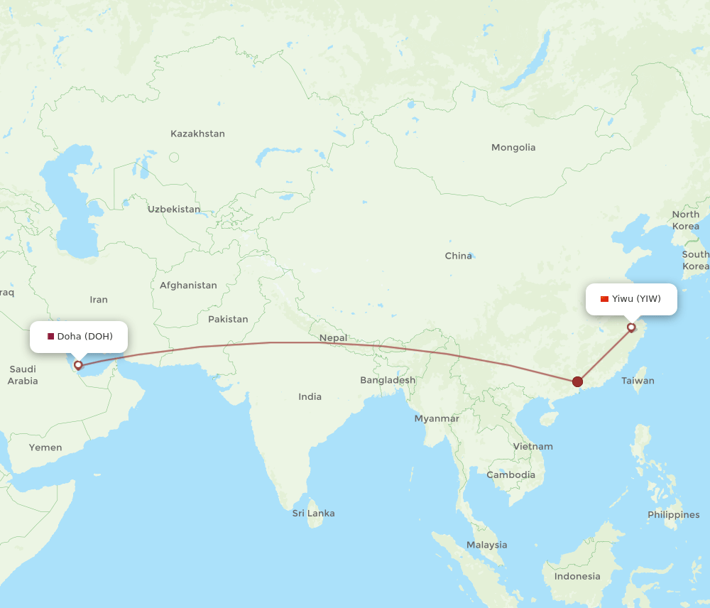 DOH to YIW flights and routes map