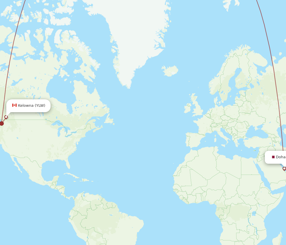 DOH to YLW flights and routes map