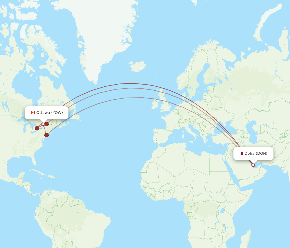 DOH-YOW flight routes