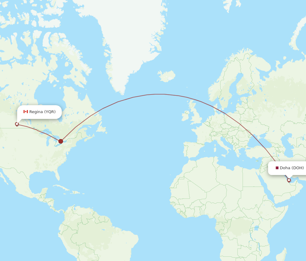 DOH-YQR flight routes