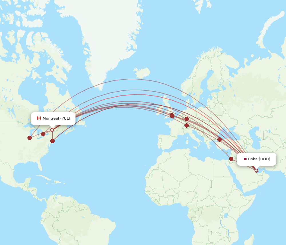 DOH-YUL flight routes