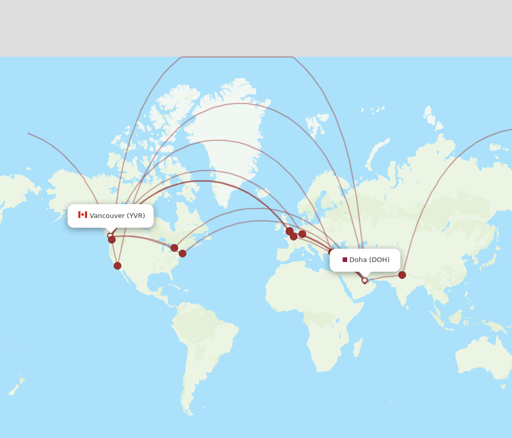 Vancouver - Doha route map and flight paths