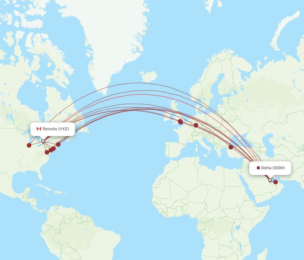 DOH to YYZ flights and routes map