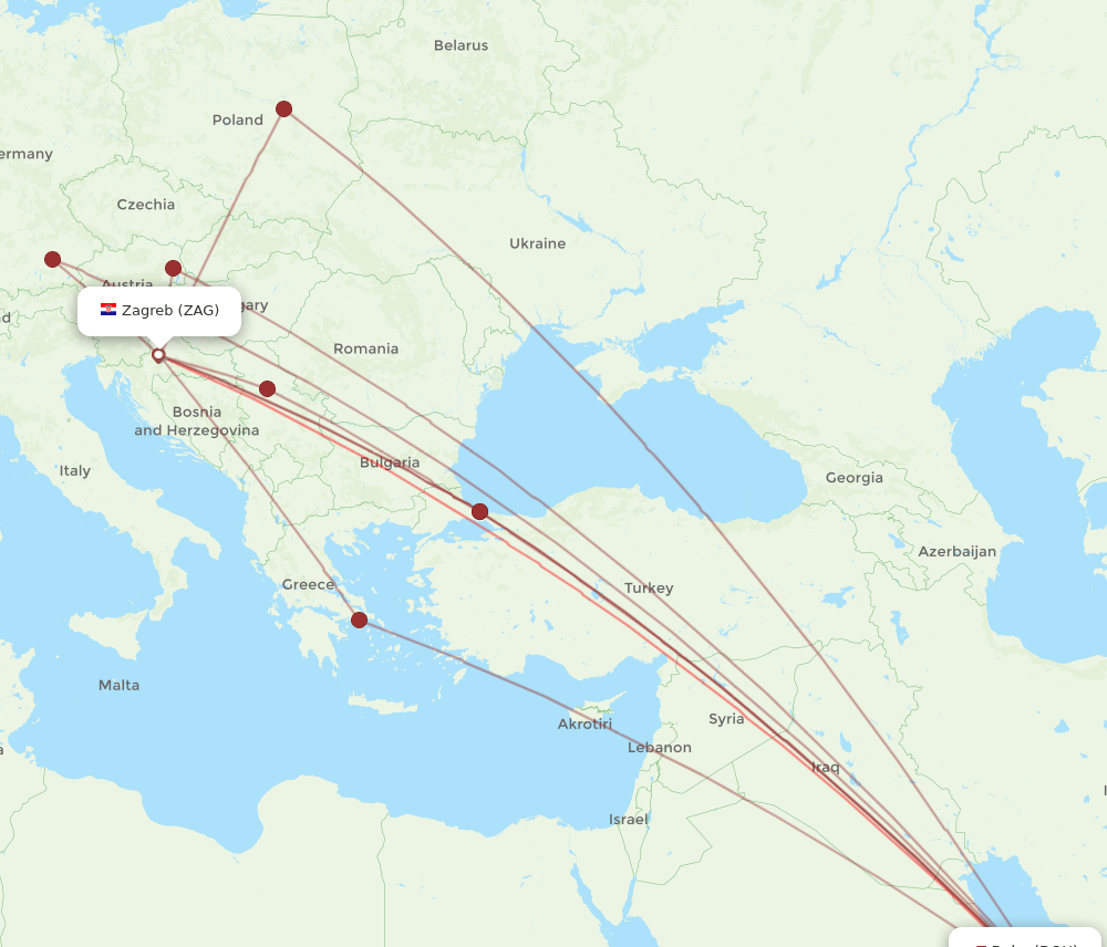 DOH-ZAG flight routes