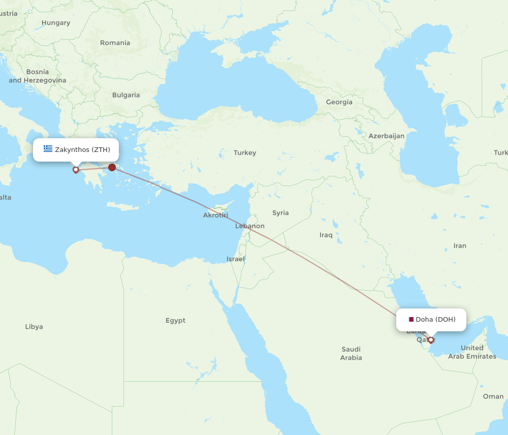 DOH to ZTH flights and routes map