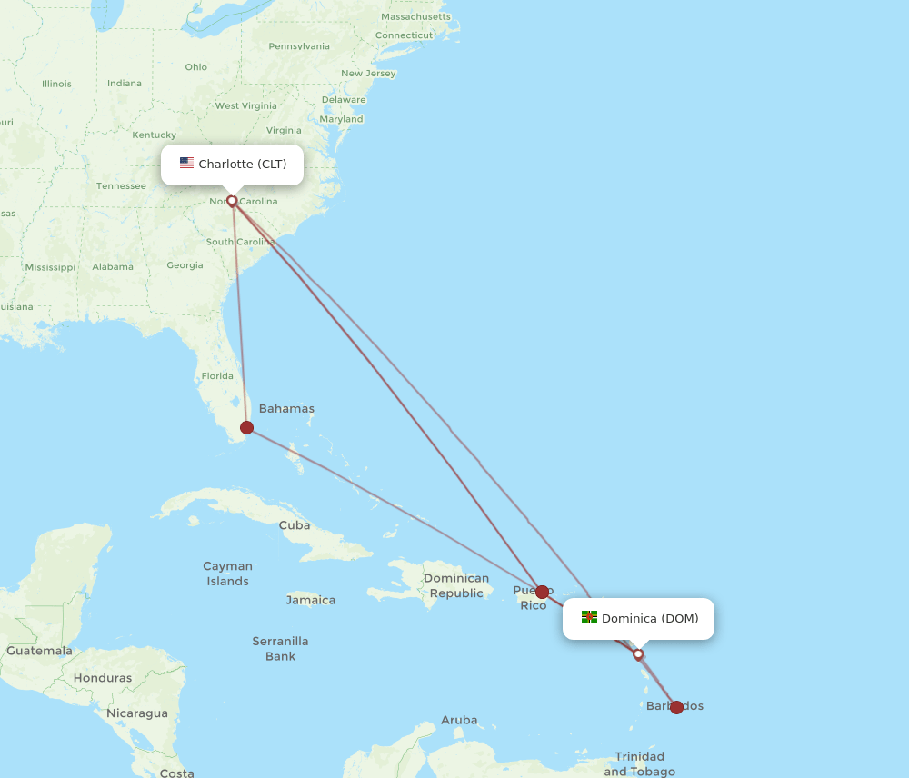 DOM-CLT flight routes