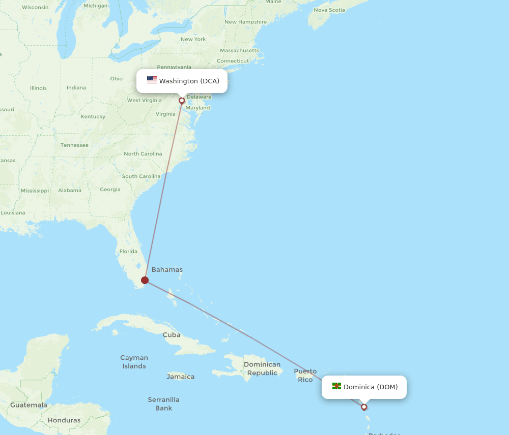 DOM to DCA flights and routes map