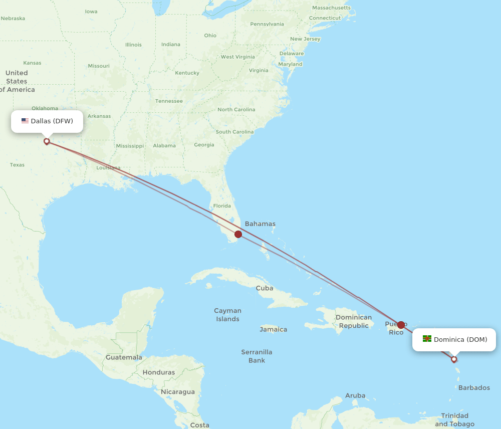 DOM-DFW flight routes