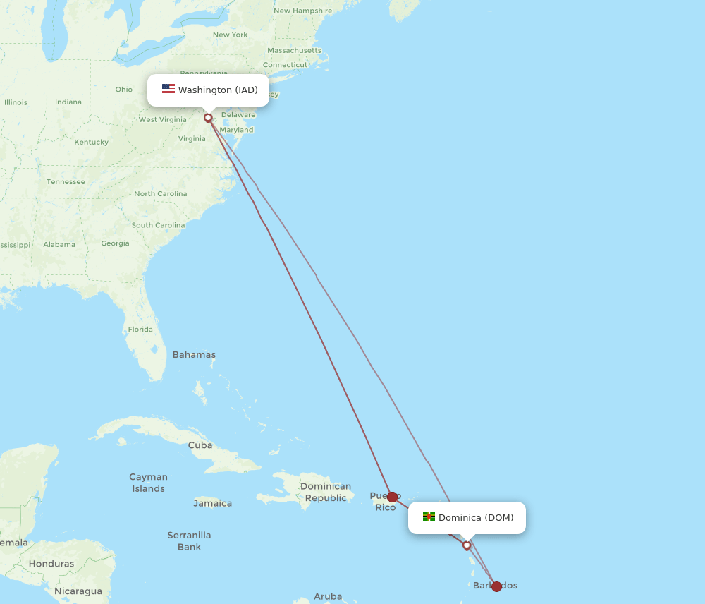 DOM to IAD flights and routes map