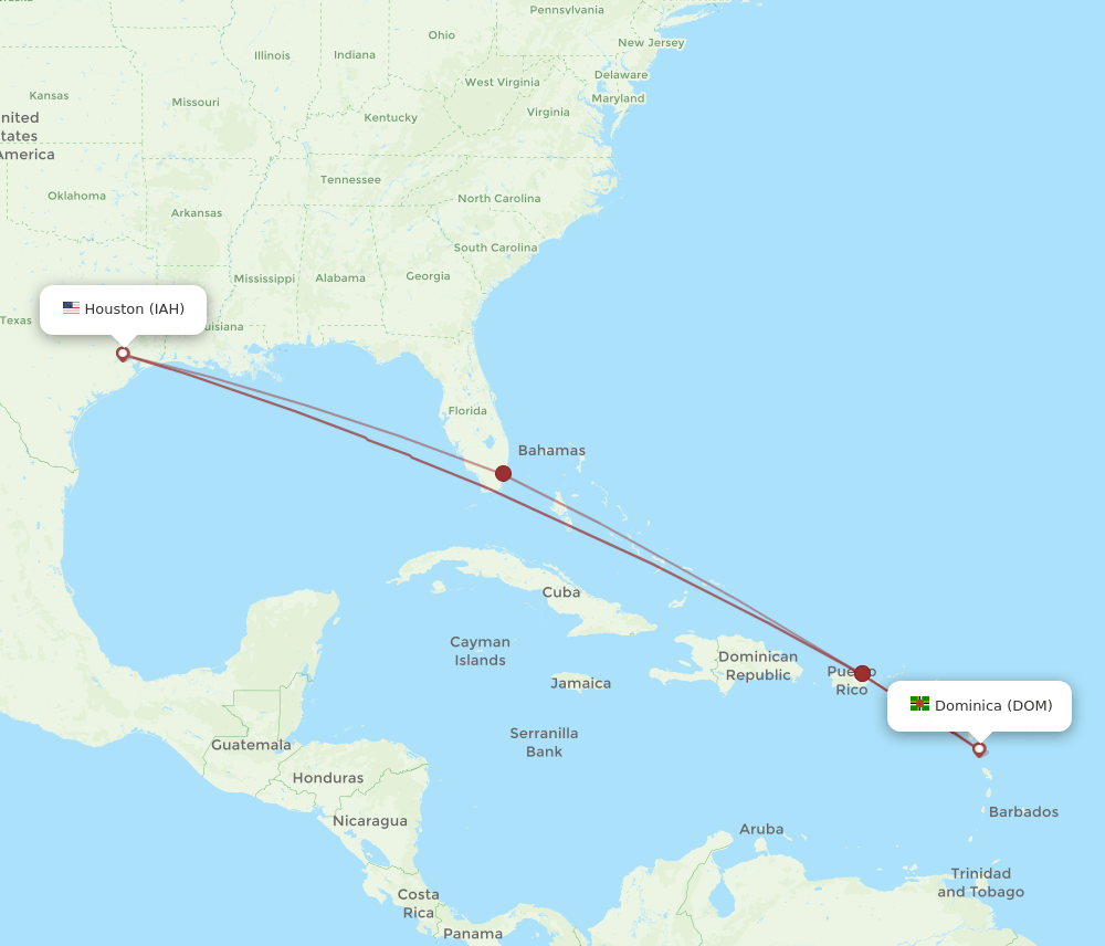 DOM-IAH flight routes