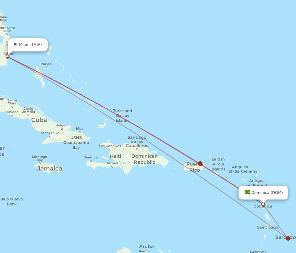 DOM-MIA flight routes