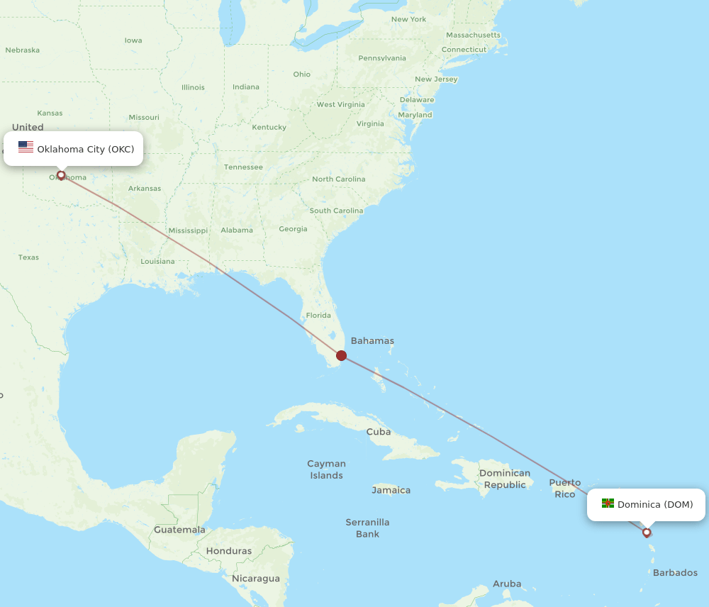 Oklahoma City - Dominica route map and flight paths